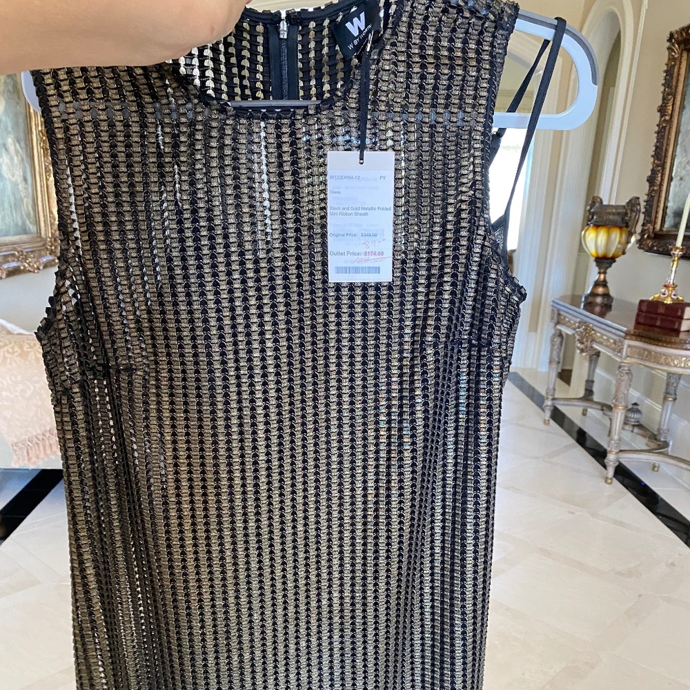 NEW -By Worth, Size 12 Cocktail Dress, Black and Gold Metallic